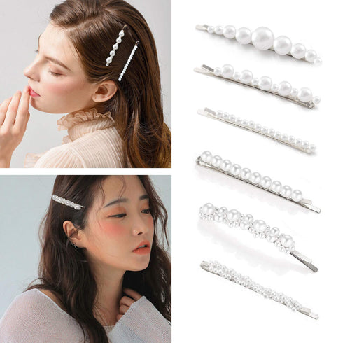 Pearl Hair Clips Barrettes, Silver Wedding Decorative Bobby Pins for Women Girls, 6pcs Hair Styling Accessories