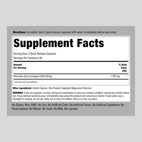 Piping Rock Bromelain Supplement | 1700 mg | 120 Capsules | Pineapple Enzyme | Non-GMO, Gluten Free
