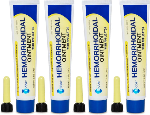 Globe (4 Pack) Hemorrhoidal Ointment, Relief from Burning, Itching, Discomfort of Hemorrhoids, 2 Ounces