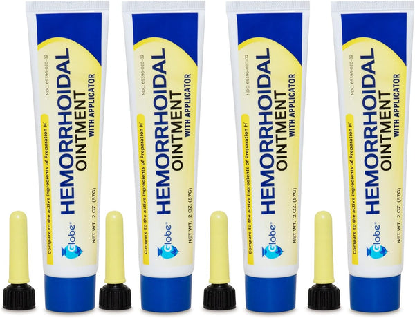 Globe (4 Pack) Hemorrhoidal Ointment, Relief from Burning, Itching, Discomfort of Hemorrhoids, 2 Ounces