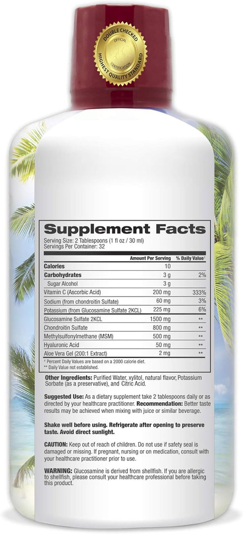 Joint Complete Premium Liquid Supplement with Glucosamine, Chondroitin, MSM, 32oz for Joint Health