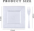 DaYammi 100 Pcs Silver Glitter Dessert Plates 6" with Plastic Forks 5.7",Silver Glitter Plastic Square Plates for 50 Guests,Fancy Gold Plates, Including 50 6" Plastic Plates and 50 5.7" Plastic Forks by DaYammi