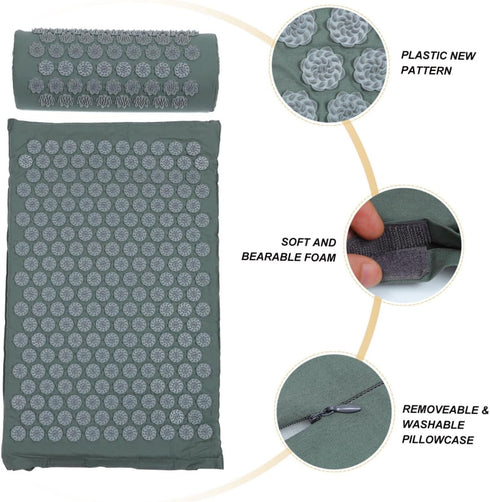 Set VILLCASE Acupoint Massage Mat and Shiatsu Massager Cushion with Carry Bag, Washable Yoga Exercise Mat for Full Body