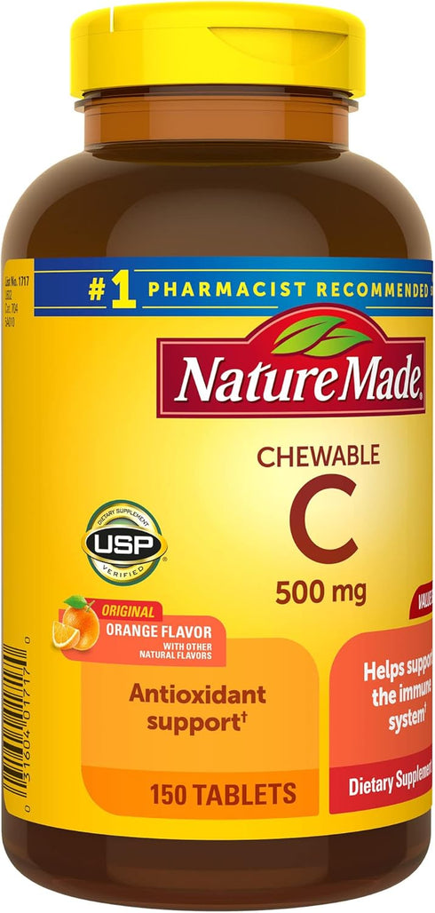 Nature Made Chewable Vitamin C 500 mg - 150 Tablets for Immune Support, 150 Day Supply