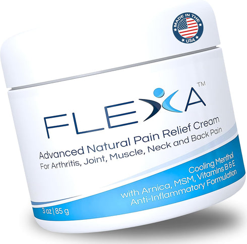 FLEXA Natural Relief Cream, 3 Oz Jar - Use on Muscles, Back, Neck, and Joints with Arnica, Menthol, and Tea Tree Oil