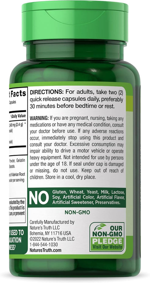 Nature's Truth Valerian Root Capsules - 2400mg, 90 Count Non-GMO & Gluten Free Supplement