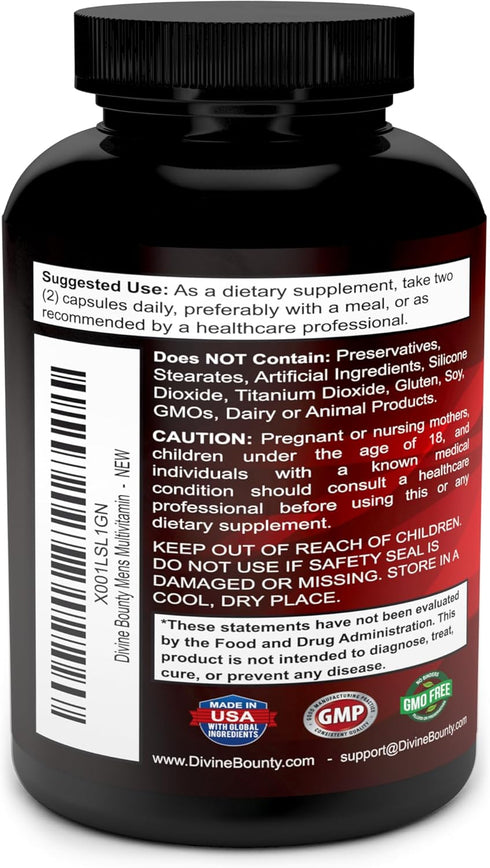 Mens Multivitamin, Daily Multivitamin for Men with Vitamins A C D E K B Complex, 90 Vegetarian Capsules