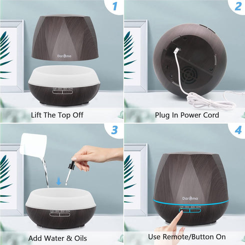DAROMA 550ml Essential Oil Diffuser, Upgraded Remote Control 6 in 1 Aromatherapy Humidifier, Dark Wood