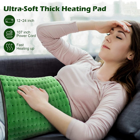 Heating Pad for Back Pain Relief, Extra Large 12"x24", Auto-Off, Machine Washable, Moist Dry Heat Options for Neck and