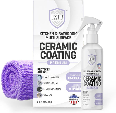 Fixture Shield | Multi Surface Ceramic Coating Spray for Stainless Steel Appliances | Soap Scum Preventer for Shower
