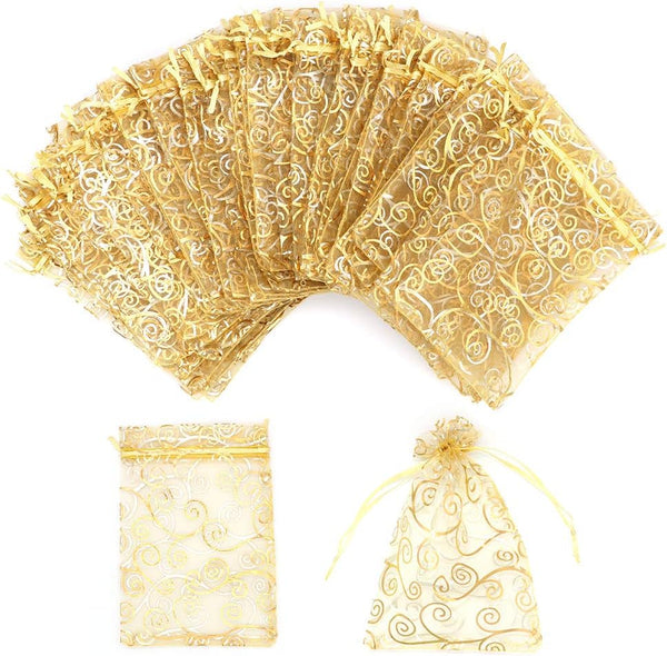Staruby Organza Gift Bags 100Pcs, Gold Sheer 4x6 Inch Favor Bags for Wedding Party Favors