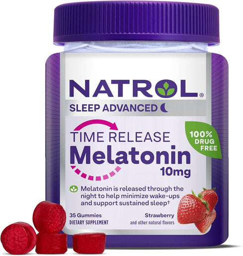 Natrol Time Release Melatonin 10 mg, Dietary Supplement for Restful Sleep, 35 Strawberry-Flavored Gummies, 35 Day Supply