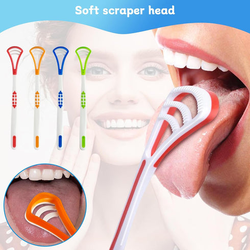 4-Pack Tongue Scraper Oral Care Kits – Dual-sided Brushes for Reducing Bad Breath, Ideal for Adults and Kids