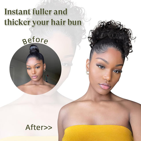 Oseti Curly Hair Bun Brown Hair Accessories Faux Bun Clip in Ponytail Hair Extensions for Black Women Large Curly Hair Buns Hair Piece Synthetic Messy Bun Hair Pieces for Women Updos (4#)