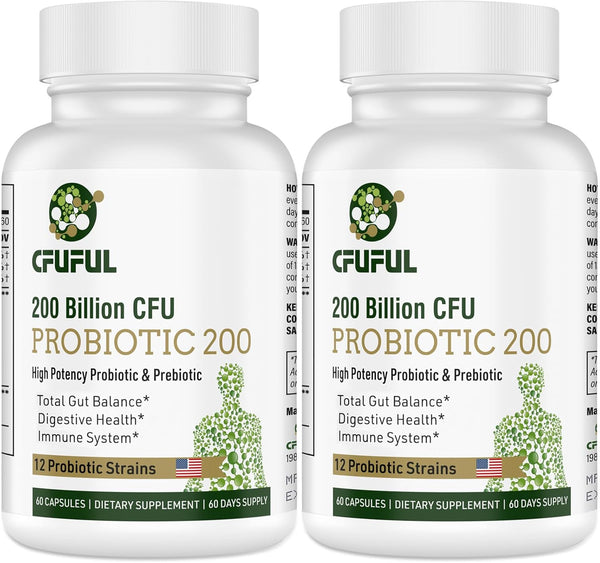 Probiotics for Women and Men - 200 Billion CFU, 12 Strains Probiotic Supplement for Digestive, Immune & Gut Health, 120