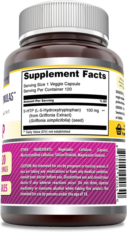 Amazing Formulas 5-HTP Supplement, 100 Mg Per Serving, Veggie Capsules, Non-GMO, Gluten Free, 120 Count