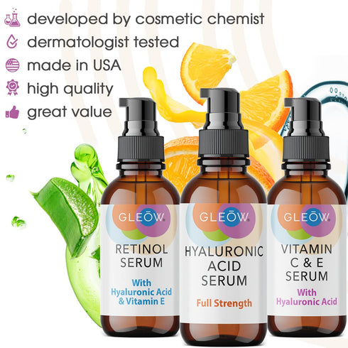 Retinol Serum for Face - Vitamin C Face Serum with Hyaluronic Acid Serum for Face, Vitamin C Serum for Face, Retinol for Face, Glow Face Serum for Women and Men 3x1oz