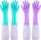 Reusable Long Sleeve Dishwashing Gloves, Latex Free with Cotton Lining, Kitchen Gloves 2 Pairs, Purple+Blue
