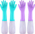 Reusable Long Sleeve Dishwashing Gloves, Latex Free with Cotton Lining, Kitchen Gloves 2 Pairs, Purple+Blue