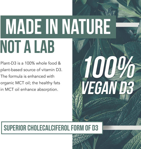 Organic Vitamin D3 10,000 IU, 30 Servings - Plant D3, Vegan, Max Strength Sublingual Liquid D3 Drops, 200% Higher