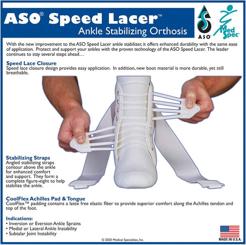ASO Speed Lacer Ankle Stabilizer, White, Medium
