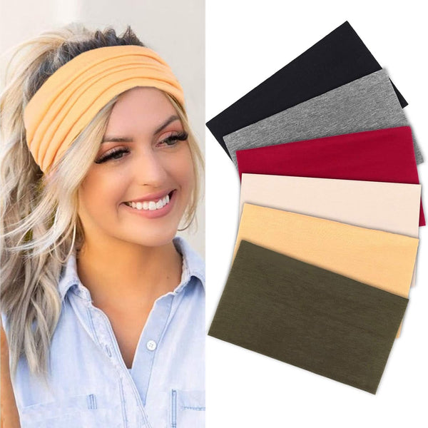 Extra Wide Headbands for Women, Stretchy Turban Hair Bands, 6 Pack Skincare Headband, Trendy Sports Headbands for Girls