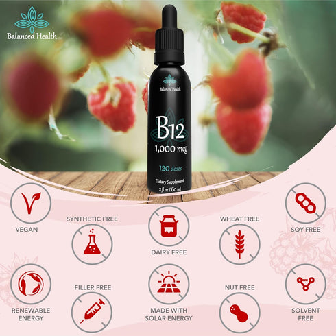 B12 1,000 mcg, 2oz, 120 Servings, Raspberry Flavor Sublingual Drops