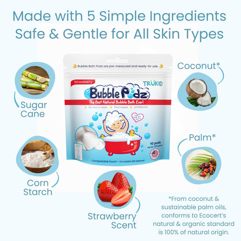 TruKid Bubble Podz Bubble Bath for Baby & Kids, Strawberry (24 Podz), Gentle Bath Bomb for Sensitive Skin