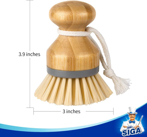 Pack 2 MR.SIGA Bamboo Palm Brush, Scrub Brush for Dishes Pots Pans Kitchen Sink Cleaning