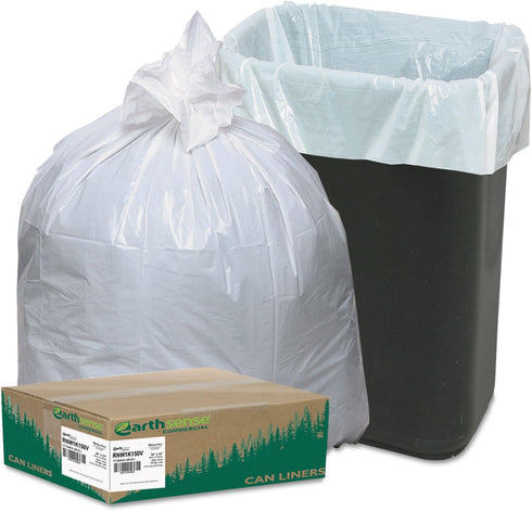 Earthsense RNW1K150V Recycled Tall Kitchen Bags, 150 Bags/Box, 13-16gal, .8mil, 24 x 33, White