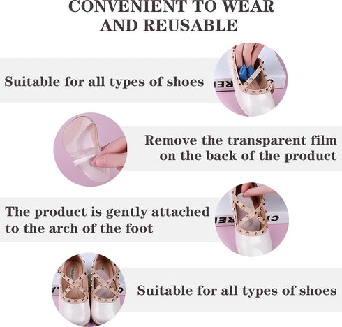 Correct-Position Gel Arch Support Insoles: Plantar Fasciitis & Flat Feet Relief, 6 Pairs (Clear*2, Beige*2, Black*2)