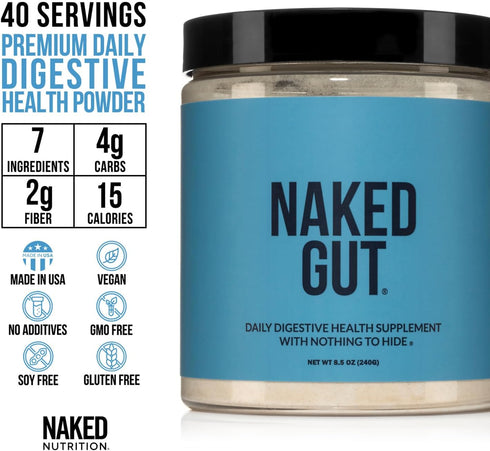 NAKED Gut Daily Gut Health Supplement, 40 Servings for Digestive Support, Vegan & Hypoallergenic