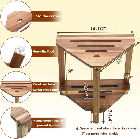 IBosins Corner Shower Stool with Storage Shelf Shower Foot Rest for Shaving Legs Small Bench for Inside Shower to Sit