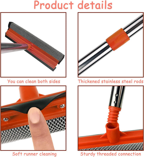 Window Squeegee for Window Cleaning - 2 in 1 Car Window Tool with Extension Pole, Shower Squeegee