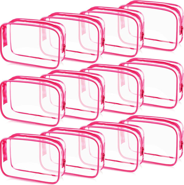 Weewooday 12 Pieces Clear Cosmetics Bag, Waterproof PVC Zippered Toiletry Carry Pouch for Vacation Bathroom