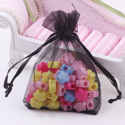 Wudygirl 100pcs Sheer Black Organza Bags - Drawstring Wedding Party Favor Jewelry Storage Sachets, 3.9 by 4.7 inches