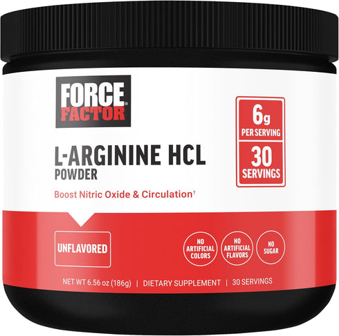 FORCE FACTOR L Arginine HCL, 6000mg Powder, Unflavored, 30 Servings, Nitric Oxide Supplement for Blood Flow