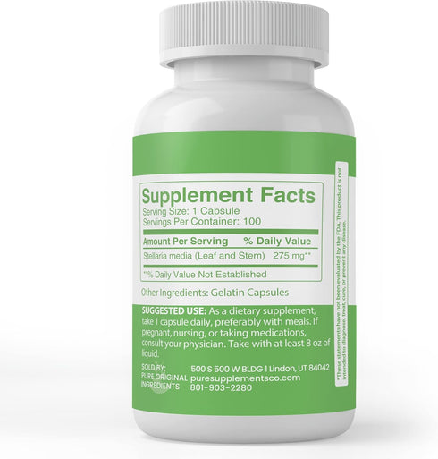 PURE ORIGINAL INGREDIENTS Chickweed Herb, 100 Capsules, No Additives or Fillers