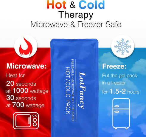 LotFancy Ice Pack for Injuries, 4Pc Reusable Hot Cold Pack for Therapy, 10.5 x 5 Inches Gel Pad for First Aid, Pain