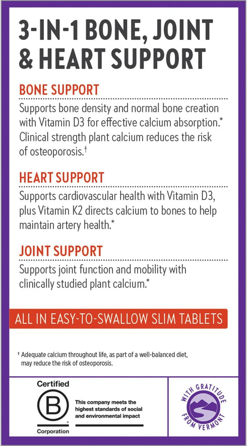 New Chapter Calcium Supplement with Magnesium, Vitamin D3+K2, 70+ Trace Minerals for Bone Health, 60 Slim Tablets