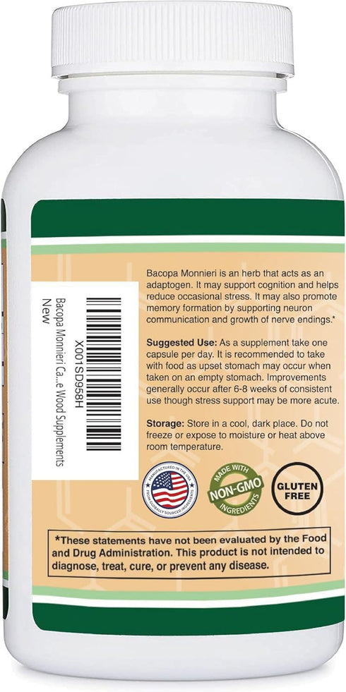Bacopa Monnieri Capsules 20% Bacosides 450mg - Memory Supplement for Brain Health, 90 Count