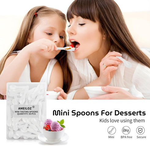 50PCS 3" Mini Tasting Spoons - Tiny Plastic Taster Spoon for Yogurt, Pudding, Ice Cream, Extra Small