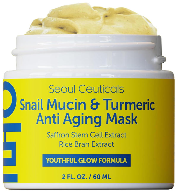SeoulCeuticals Korean Face Mask - Snail Mucin Turmeric Mask for Anti Aging - Cruelty Free K Beauty for Healthy Glow, 2oz