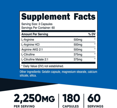 Nutricost Nitric Oxide Booster 2250mg, 180 Capsules - 750mg Per Casule, 60 Servings - Gluten Free and Non-GMO