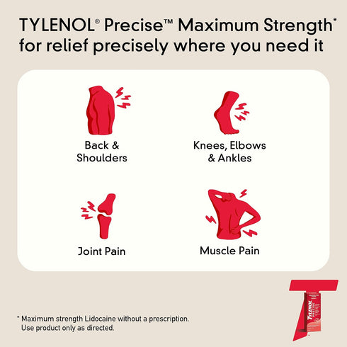 Tylenol Maximum Strength 4% Lidocaine Pain Relieving Cream for Back, Knee & Joints - Penetrating, Fragrance Free, 4oz