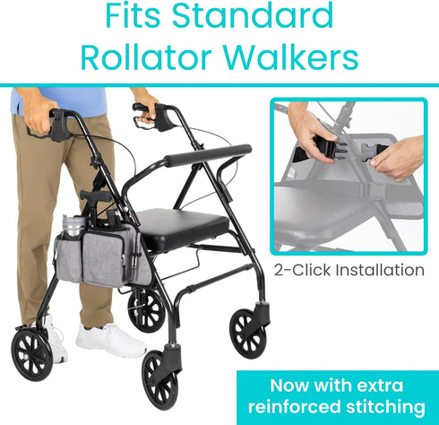 Vive Side Bag for Rollators, Wheelchairs, Walkers - Tote Organizer with Phone Pocket - Storage Travel Pouch - Small