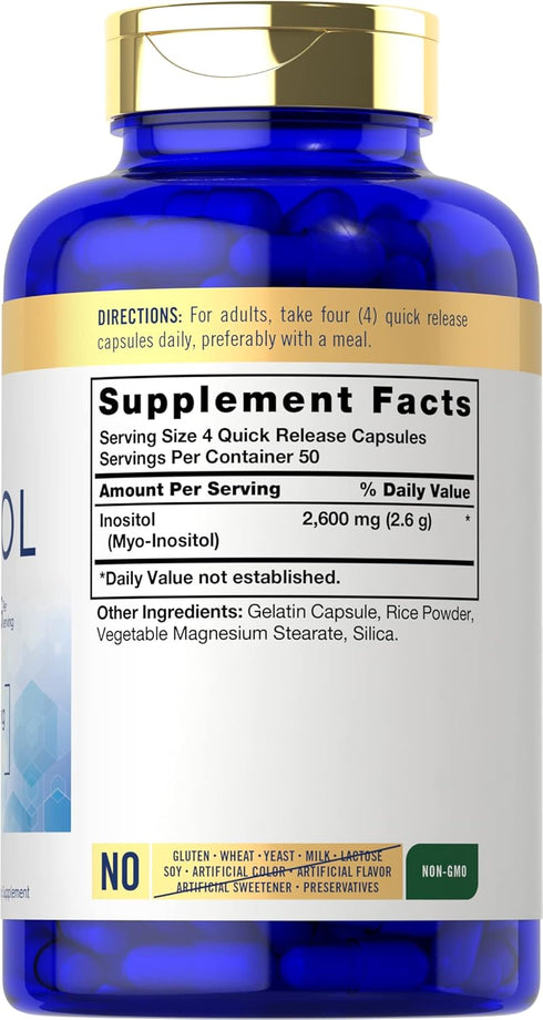Carlyle Inositol Capsules 2600mg | 200 Count | Non-GMO, Gluten Free Myo-Inositol Supplement