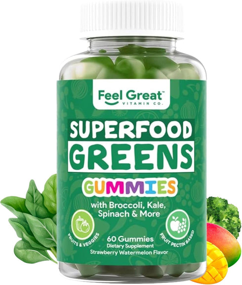 Super Greens Gummies - Green Superfoods Supplement with Spinach, Broccoli, Kale, Beet