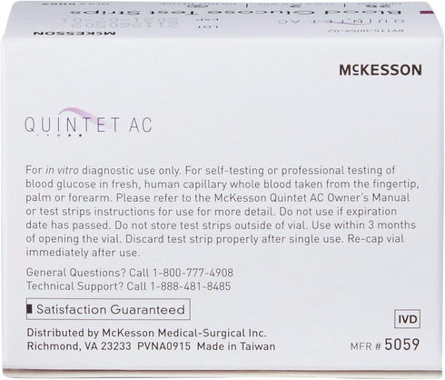McKesson QUINTET AC Blood Glucose Test Strips - Auto Coding, Noble Electrode, 50 Strips for Self-Testing and