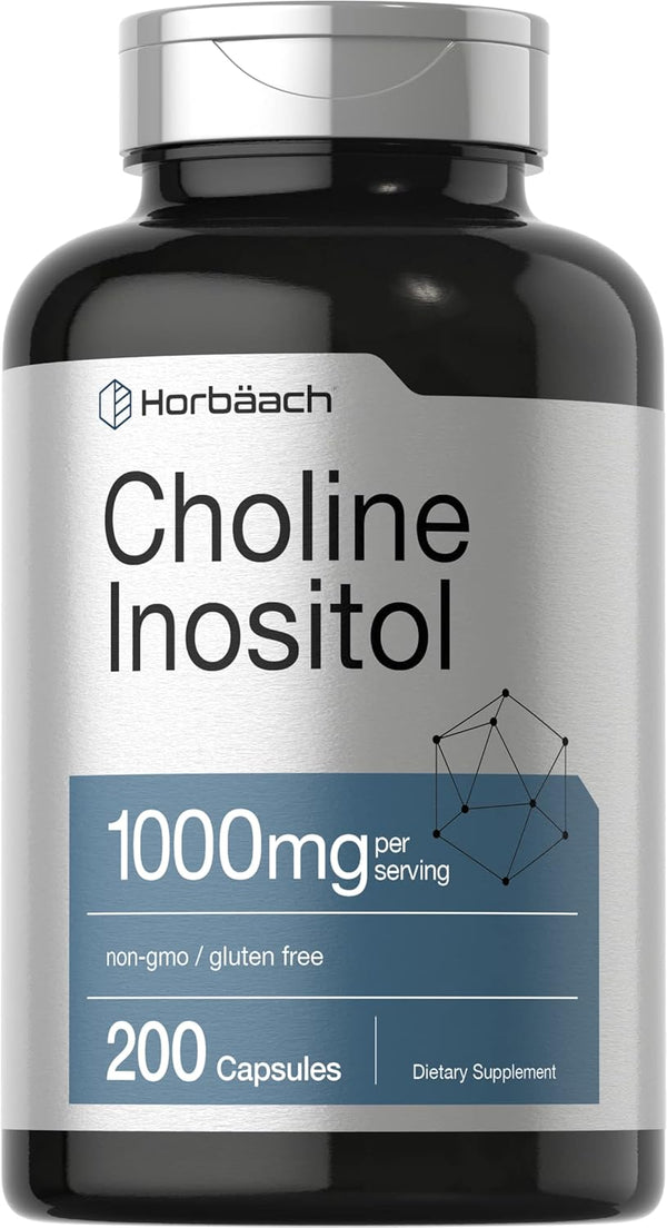 Horbaach Choline Inositol, 1000mg Supplement, 200 Capsules, Non-GMO, Gluten Free
